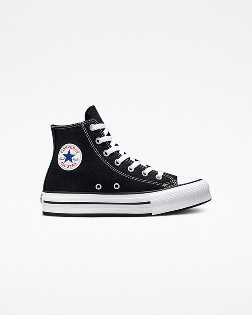 Dívčí Boty Na Platformy Converse Chuck Taylor All Star Lift Vysoké Černé Bílé Černé | CZ JOCT35